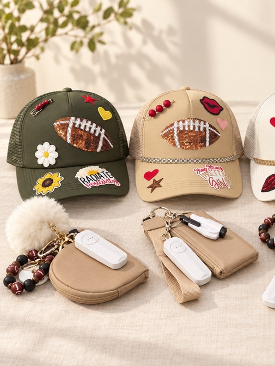 Accessories - Embellished Football Trucker Hat & Keychain Bundle - NWOT